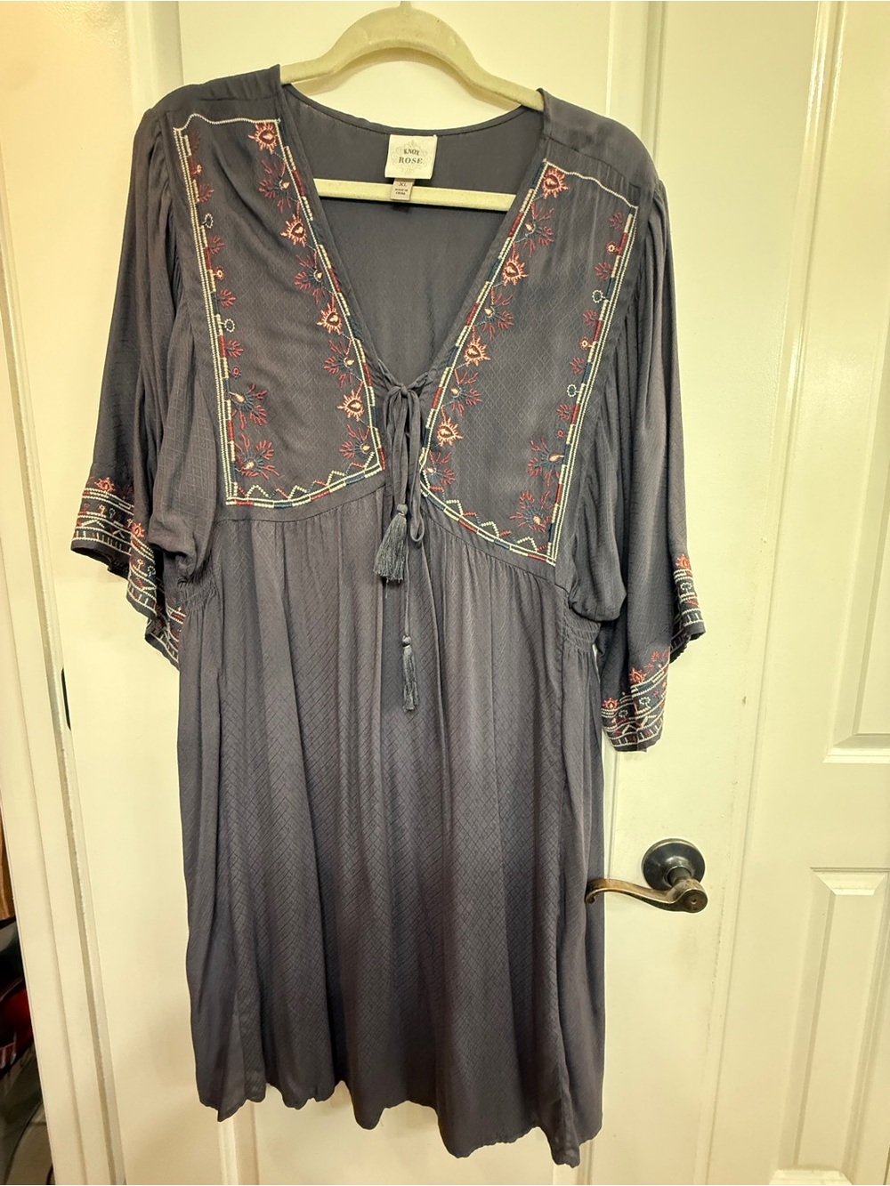 Knox Rose Charcoal Midi Dress with Peach Embroidery